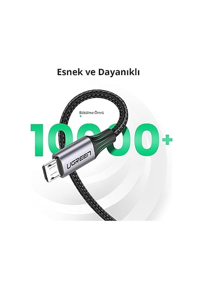 Örgülü Micro-usb &amp Usb-a Data Ve Şarj Kablosu, 1.5 Metre, Siyah Diğer