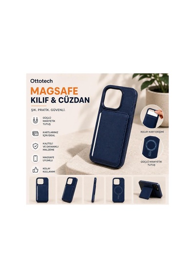 Magsafe Kılıflı Cüzdan Apple iPhone Uyumlu 16 Lacivert