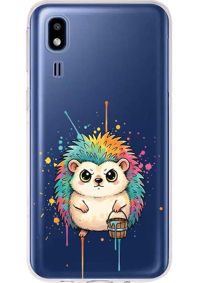 Samsung Galaxy A2 Core İle Uyumlu Splash Kirpi Tasarımlı Şeffaf Silikon Kılıf Şeffaf