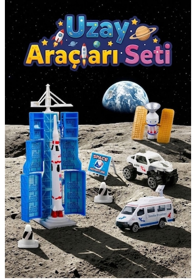 Uzay İstasyonu Ve Araç Seti - Metal Gövdeli Uzay Arabası, Roket Ve Aksesuarlar - Eğitici Oyuncak Çok Renkli