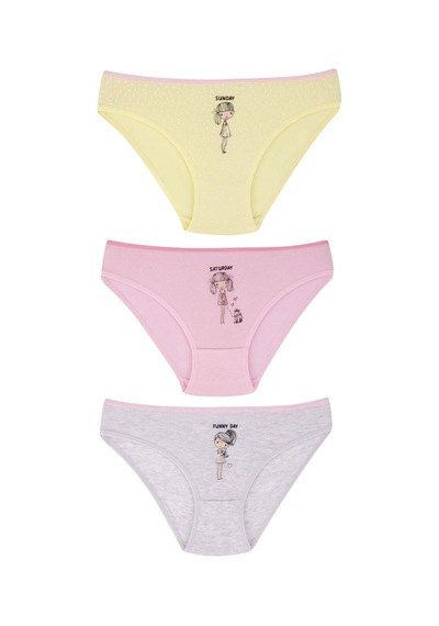 Kız Çocuk 7 Adet Bikini Külot Haftanın Günleri Yazılı Kız Figürlü Çok Renkli