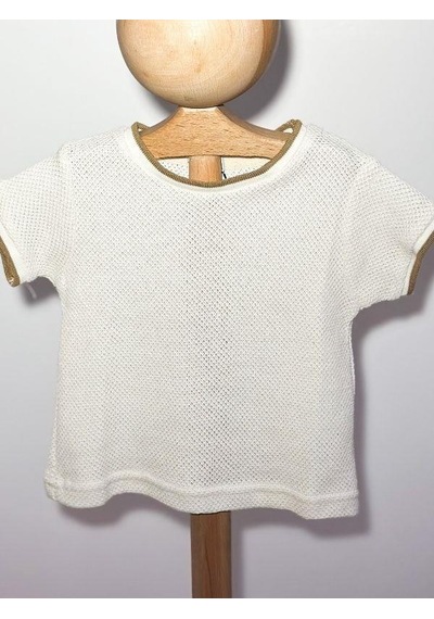 Nanica Kids Erkek Çocuk Ajurlu İnce Düz Triko T-shirt-15726 Bej