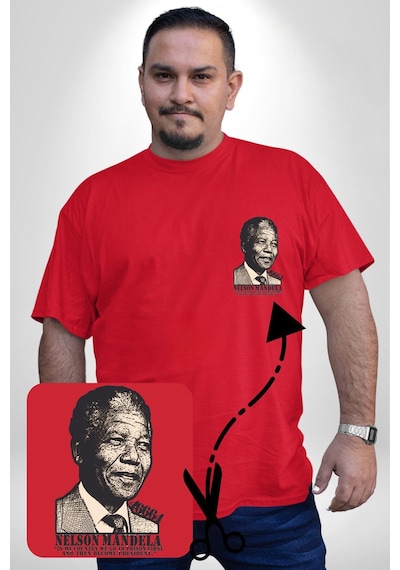 Angemiel Nelson Mandela Kırmızı Büyük Beden Kadın Basic Minimal Baskılı Tişört Kırmızı