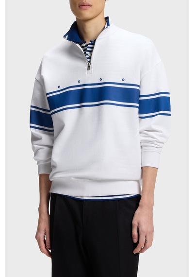 Hugo Pamuklu Relaxed Fit Yarım Fermuarlı Dik Yaka Sweat Erkek Sweat 50563798 100 Beyaz