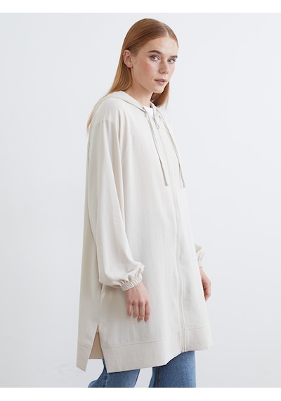 Lcw Modest Bej Kapüşonlu Oversize Kadın Tunik