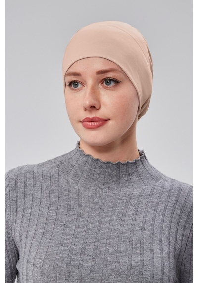 Sonbaharmoda Kadın Tesettür Hazır Pratik Geçmeli Bone Lastikli Kaymaz Bej
