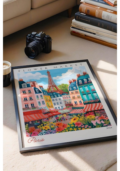 Paris Fransa Çerçeveli Tablo Seyahat Severlere Salon Ve Ofis İçin Estetik Duvar Dekoru Travel Flower Market
