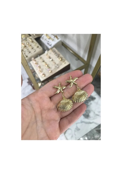 Deniz Yıldızı Ve Deniz Kabuğu Model Küpü Altın