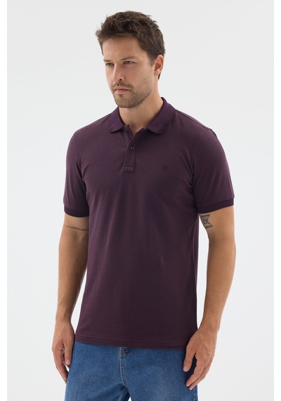 Mor Polo Yaka Pike Kısa Kol Slim Fit %100 Pamuk Tişört 1011260171 Mürdüm