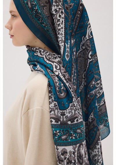 Mirsoy Scarf Almira Pamuk Etnik Desen Şal Petrol
