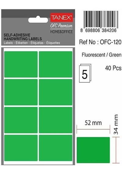 Taneks Ofc-120 Flo Yeşil 52x34 Mm Ofis Etiketi 5 Adet 50