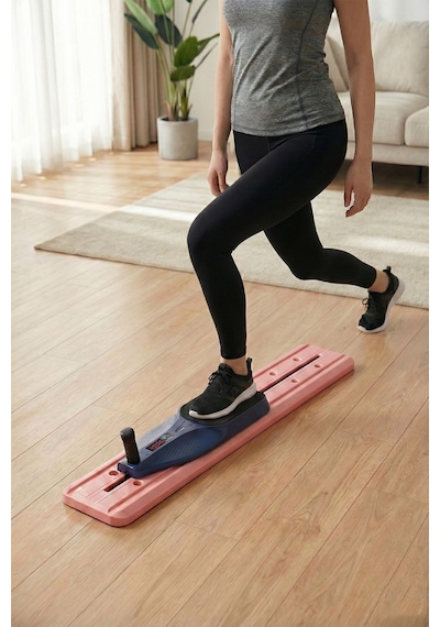 Ev Tipi Full Body Egzersiz Aleti - Direnç Halatlı Kayar Board Sistemli Fitness Seti Pembe