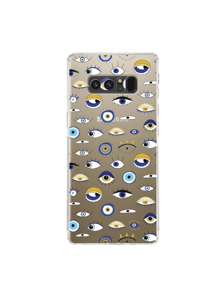Samsung Galaxy Note 8 İle Uyumlu Nazar Boncuğu 2 Kamera Korumalı Şeffaf Silikon Kılıf Şeffaf