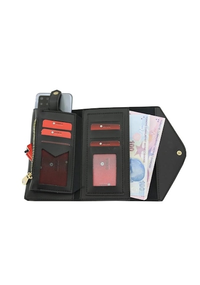 Ozka Leather Collection Telefon Ve Bozuk Para Bölmeli Kadın Cüzdanı Siyah Renk Sıyah