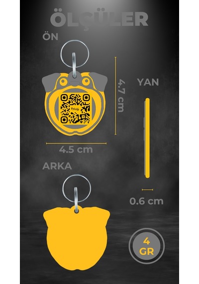 Petjoo 9.Konfüçyüs Sarı-Gri Qr'lı Köpek Künyesi