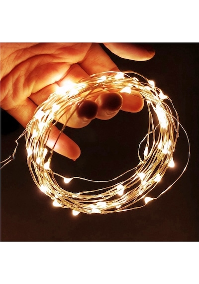 Pilli Gün Işığı Led Işıklı Garland 5 Metre Led Işıklı Parlak Metalik Mor Çam Dalı Işıklı Mor Garland