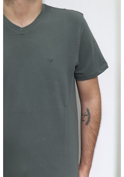 Santa Dmctekstil Erkek Düz Spor Kesim Kalıbı Rahat V Yaka T-shirt Haki