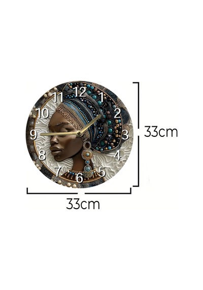 Afrikalı Kadın Portreli Çift Katmanlı Mdf Saat 33 Cm Sanatsal Duvar Dekoru Sdw358 Renkli