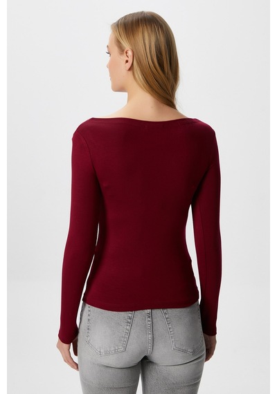 Ritnice Kayık Yaka Need Uzun Kollu Bordo Soft Top / Bluz Bordo