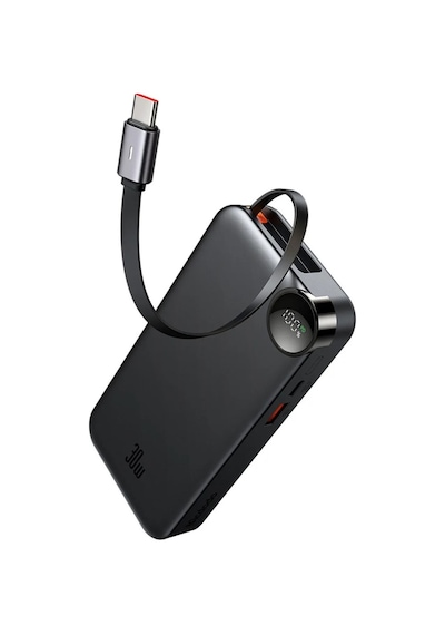 Mc-3870 10000mah 30w A+c Dijital Göstergeli Powerbank Dahili Usb-c Geri Çekilebilir Kablo Siyah