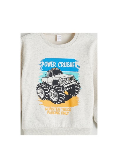LC Waikiki Bisiklet Yaka Erkek Çocuk Sweatshirt Off Whıte Melang