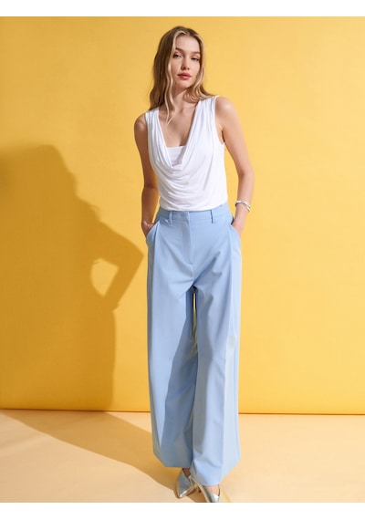 Dilvin 72282 Pens Detaylı Geniş Paça Pantolon-mavi