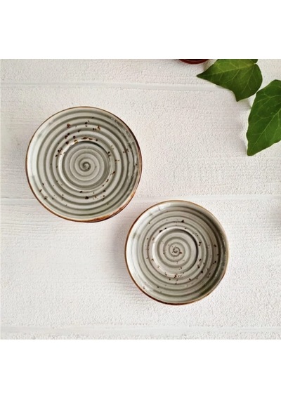 Madam İzmir Winter 6'lı Siyah Çay Tabağı - Modern Spiral Desenli Şık Sunum Tabağı Gri