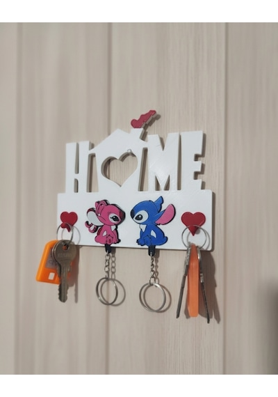 Sevimli "home Stitch & Angel" Anahtarlık Tutucu - 3d Baskı Duvar Dekoru