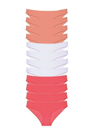 12 Adet Süper Eko Set Likralı Kadın Slip Külot Pudra Beyaz Fuşya Beden: Xl Standart