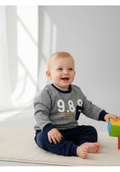 Zekids Erkek Çocuk 998 Yazılı Pamuklu Eşofman Takım-16671 Lacivert