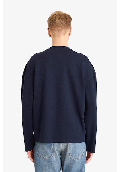 Defacto Boxy Fit V Yaka Baskılı Sweatshirt G6473ax25wnnv253 Lacivert-nv253