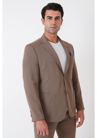 Comfort Fit Esnek Pamuklu Torba Cep Vizon Blazer Ceket C 743