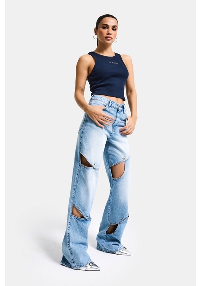 it's basic Kadın Mavi 4s6-27 Loose Fit %100 Koton Özel Tasarım Denim Jean