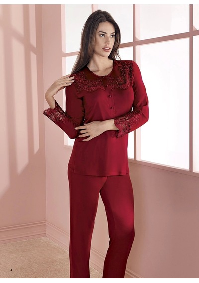 Freshness Espuar 757 Penye 3'lü Sabahlık Pijama Takımı Bordo