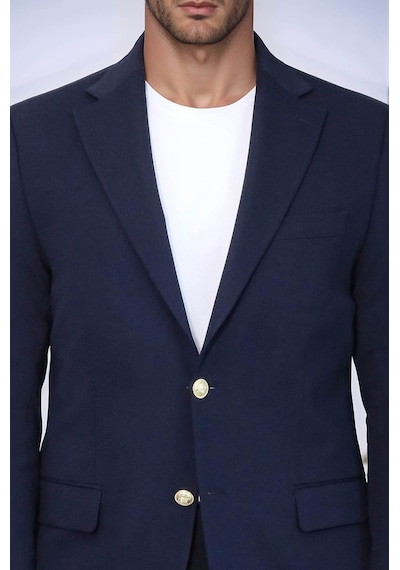 Lacivert Kendinden Desenli Örme Altın Renk Metal Düğmeli Slim Fit Erkek Blazer Ceket - Wessi Navy Blue Lacivert Kendinden Desenli Örme Altın Renk Metal Düğmeli Slim Fit Erkek Blazer Ceket - Wessi Navy Blue
