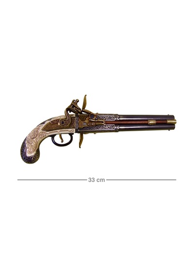 Denix Replika Çift Dönen Namlulu Tabanca 33 Cm, İngiltere 1750