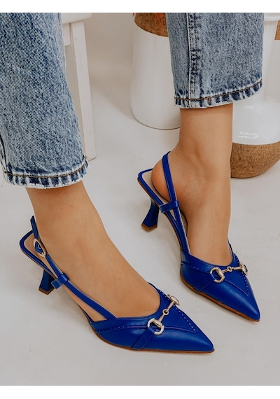 Ervanın Butiği Saks Mavi Deri Moss Toka Detay Kadın Stiletto-3654