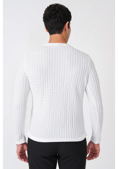 Efor Slim Fit Esnek Pamuklu Dokulu Kumaş Uzun Kollu Ekru Tişört Ts 934