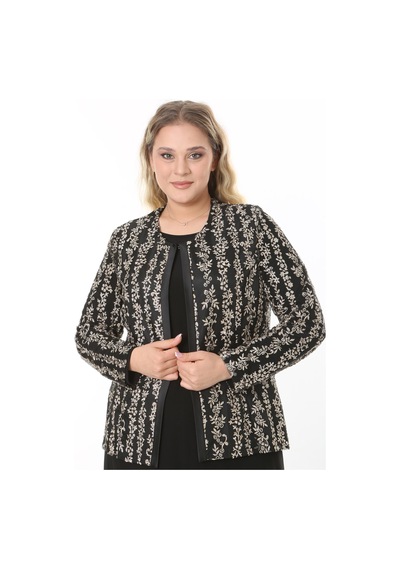 Ladies First Büyük Beden 3890 Siyah-altın Ceket+bluz Takım 001