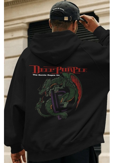 Sevbano Deep Purple Rock Metal Müzik Grubu Sırt Baskılı Unisex Oversize P Siyah