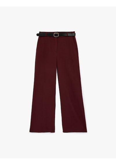 Koton Cepli Düz Bol Paça Kemerli Kumaş Pantolon Bordo 6sak40076ew Bordo