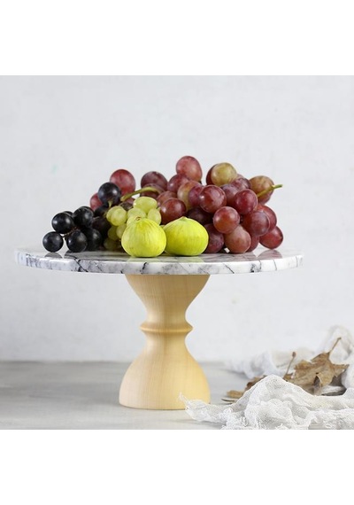Akayev Mermer 28 CM Ahşap Barok Ayaklı Leylak Yuvarlak Sunum Taba