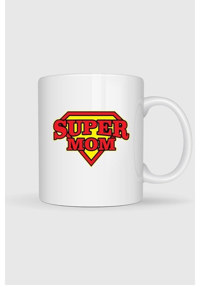 Super Mom - Süper Anne Baskılı Kupa Bardak Beyaz