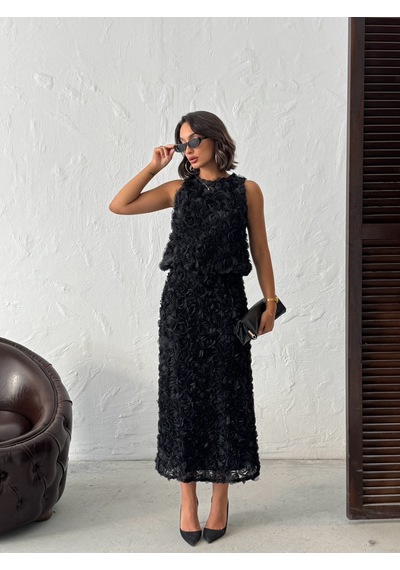 Verymoda Gül Süzüneli Kolsuz Bluz F1989 Siyah