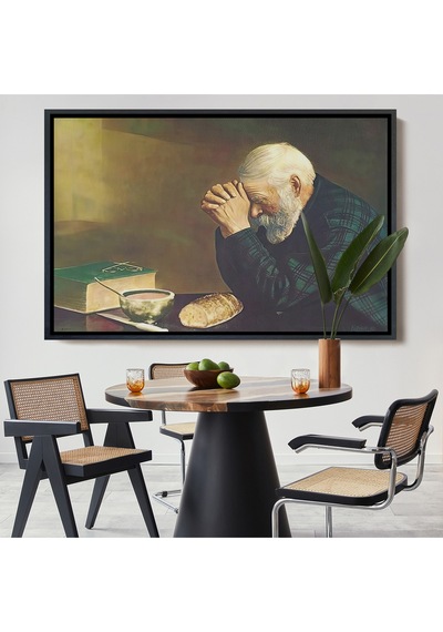 Çerçeveli Eric Enstrom Grace Adam Ekmek Üzerinde Dua Ediyor Kanvas Tablo-5393