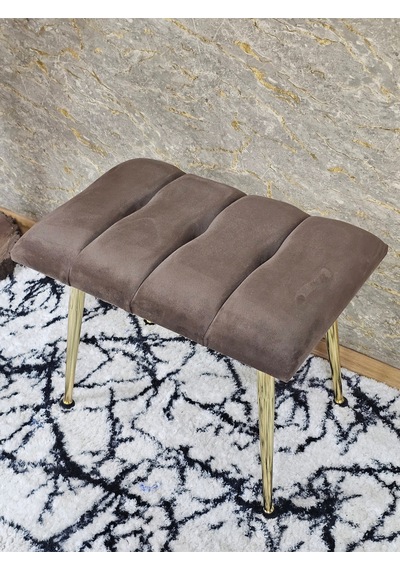 Zafir Gold Sivriltme Ayaklı 60 Cm Puf Bench - Puf - Bench - Oturak - Mutfak Oturağı - Antre Oturağı Kahverengi