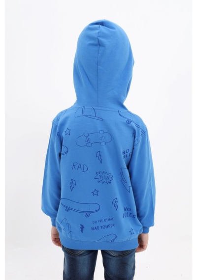 Toontoy Kids Toontoy Erkek Çocuk Relax Fit Kapüşonlu Cepli Baskılı Sweatshirt - 2 İplik Saks Toontoy Kids Toontoy Erkek Çocuk Relax Fit Kapüşonlu Cepli Baskılı Sweatshirt - 2 İplik Saks