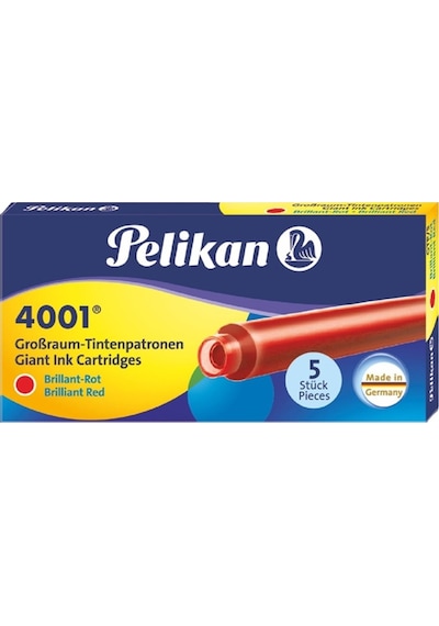 Pelikan 4001 Uzun Dolma Kalem Kartuşu Kırmızı