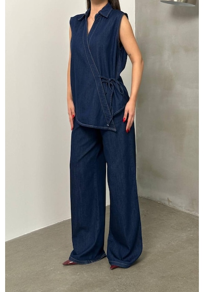 Lacarino 7970 Palazzo Kadın Jean Pantolon Rinse Denim
