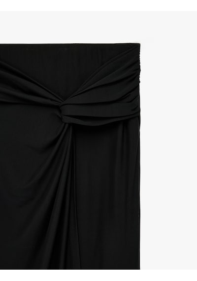 Koton Slim Fit Düğüm Detaylı Kruvaze Tül Midi Pareo Etek Siyah 7wak10038ek